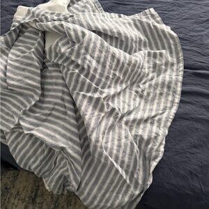 Pottery Barn Kids Blue and White Striped Linen crib skirt